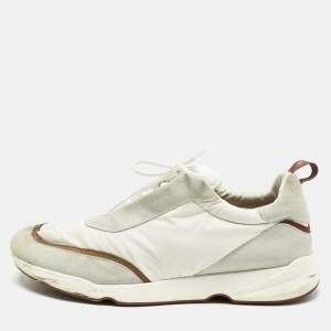 Pre Owned Loro Piana White/Grey Neoprene and Suede Modular Walk Sneakers Size 46