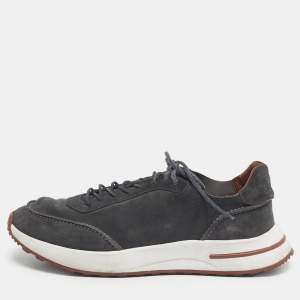 Pre Owned Loro Piana Grey Suede Week End Walk Lace Up Sneakers Size 42