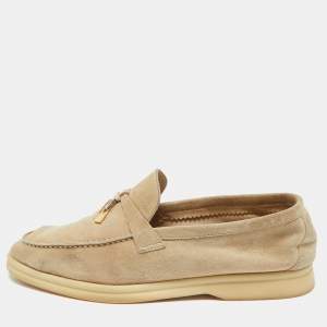 Pre Owned Loro Piana Beige Suede Summer Charms Walk Loafers Size 39