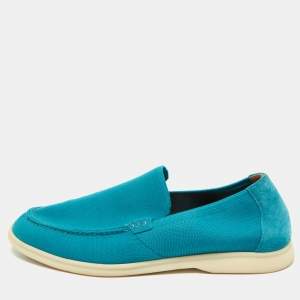 Pre Owned Loro Piana Blue Suede and Fabric Summer Walk Loafers Size 44