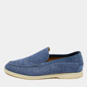 Pre Owned Loro Piana Blue Denim Summer Walk Slip On Loafers Size 44.5