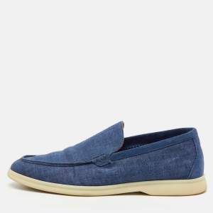 Pre Owned Loro Piana Blue Fabric and Suede Summer Walk Loafers Size 39