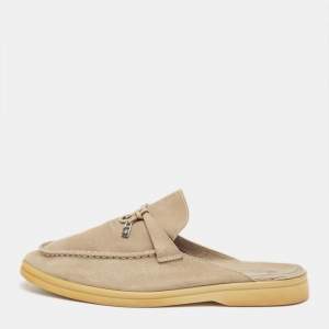 Pre Owned Loro Piana Beige Suede Babouche Charms Walk Mules Size 42