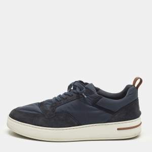 Pre Owned Loro Piana Navy Blue Neoprene and Suede Tennis Walk Lace Up Sneakers Size 41