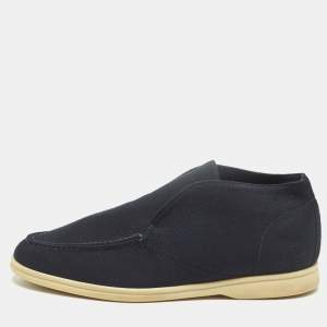 مملوكة مسبقًا Loro Piana Open Walk Size 42 Navy Blue Knit Fabric Ankle Length Boots