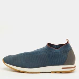 Pre Owned Loro Piana 360 LP Flexy Walk Size 46 Blue Knit Fabric Slip On Sneakers