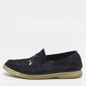 مملوكة مسبقًا Loro Piana Summer Charms Walk Size 39 Navy Blue Suede Loafers