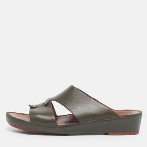 Pre Owned Loro Piana New Buckle Size 43.5 Green Leather Slide Sandals