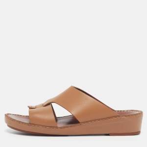 مملوكة مسبقًا Loro Piana New Buckle Size 43.5 Brown Leather Slide Sandals