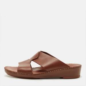 مملوكة مسبقًا Loro Piana New Buckle Size 43.5 Brown Leather Slide Sandals