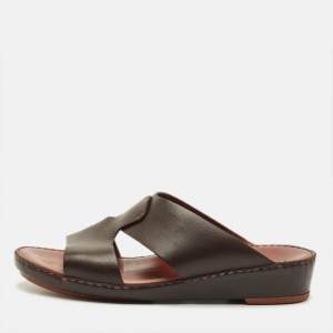 مملوكة مسبقًا Loro Piana New Buckle Size 43.5 Dark Brown Leather Slide Sandals