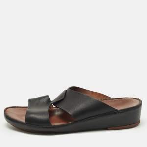 Pre Owned Loro Piana New Buckle Size 43.5 Black Leather Slide Sandals
