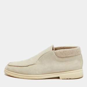 Pre Owned Loro Piana Open Wintery Walk Size 43 Beige Fabric and Suede Ankle Length Boots
