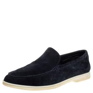 Pre Owned Loro Piana Dark Blue Suede Summer Walk Slip On Loafers Size 42.5