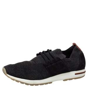 Loro Piana Dark Grey Knit Fabric And Nubuck Slip On Sneakers Size 45