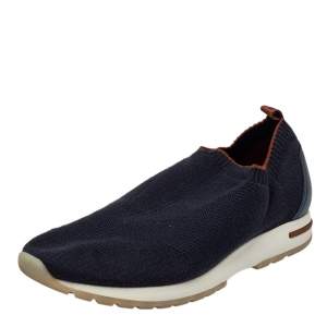 Pre Owned Loro Piana Blue Knit Fabric 360 Flexy Walk Slip On Sneakers Size 43