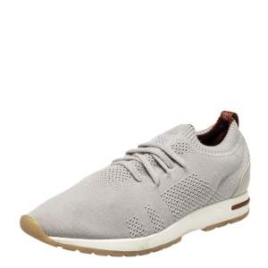 Pre Owned Loro Piana Grey Knit Fabric Flexy Walk Sneakers Size 43