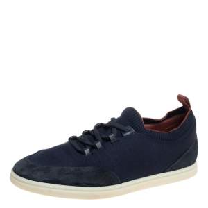 Loro Piana Blue Suede And Knit Fabric Soho Walk Low Top Sneakers Size 44