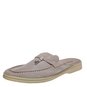 Loro Piana Grey Suede Babouche Charms Flat Mules Size 42