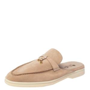 Loro Piana Beige Suede Babouche Charms Flat Mules Size 41