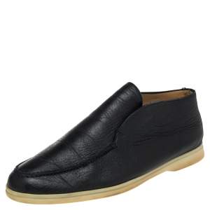 Loro Piana Dark Navy Blue Leather Summer Walk Slip On Loafers Size 43