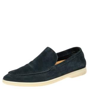 Loro Piana Blue Suede 'Summer Walk' Slip On Loafers Size 40
