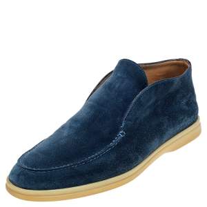 Loro Piana Blue Suede Open Walk Ankle Boots Size 40.5