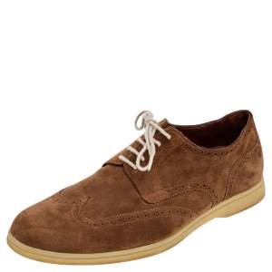 Loro Piana Brown Suede Brogue Lace up Derby Size 43
