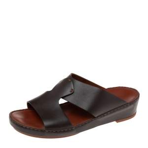 Loro Piano (Exclusive for Dubai) Dark Brown Leather Slide Sandals Size 41