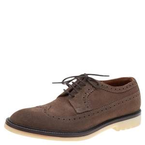 Loro Piana Brown Brogue Suede Lace Up Derby Size 41