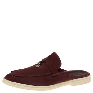 Loro Piana Burgundy  Suede Babouche Charms Flat Mules Size 41