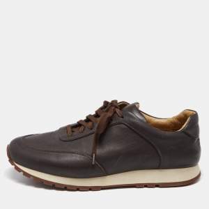 Loro Piana Dark Brown Leather Lace Up Sneakers Size 41