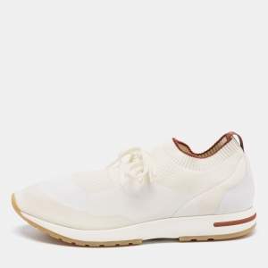 Loro Piana White/Grey Fabric And Leather Lady Flexy Walk Sneakers Size 45