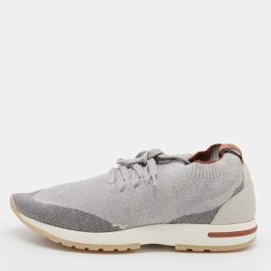 Loro Piana Grey Knit Fabric Flexy Walk Sneakers Size 38