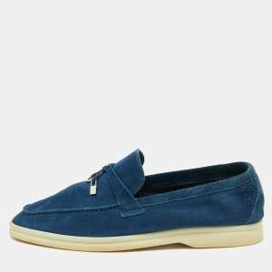 Loro Piana Blue Suede Summer Walk Charms Piping Loafer Size 40