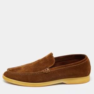 Pre Owned Loro Piana Brown Suede Summer Walk Slip On Loafers Size 41.5