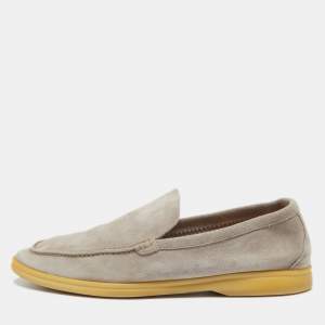 Loro Piana Grey Suede Summer Walk Slip On Loafers Size 42