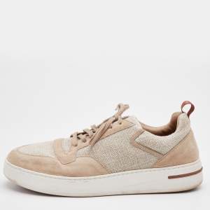 Loro Piano Beige Suede and Woven Fabric New Port Low Top Sneakers Size 46