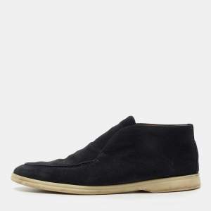 Loro Piana Navy Blue Suede Open Walk Ankle Boots Size 44