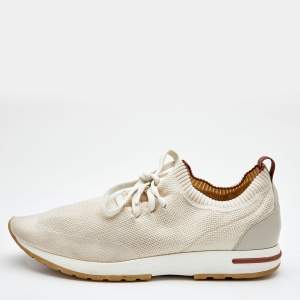 Loro Piana Off White Knit Fabric 360 Flexy Walker Lace Up Sneakers Size 44