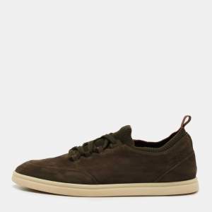 Loro Piana Olive Green Suede 360 Flexy Walker Sneakers Size 43.5