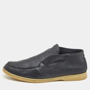 Loro Piana Navy Blue Leather Open Walk Ankle Boots Size 41