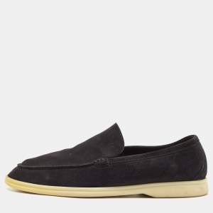 Pre Owned Loro Piana Black Suede Summer Walk Slip On Loafers Size 43