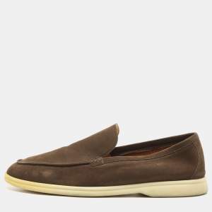 Loro Piana Olive Green Nubuck Leather Summer Walk Slip On Loafers Size 43