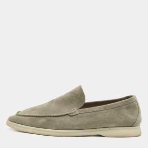 Pre Owned Loro Piana Grey Suede Summer Walk Slip On Loafers Size 41.5