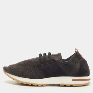 Pre Owned Loro Piana Black Knit Fabric and Suede 360 LP Flexy Walk Sneakers Size 44