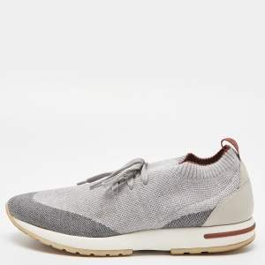 Loro Piana Grey Knit Fabric and Leather 360 Flexy Walker Slip On Sneakers Size 40