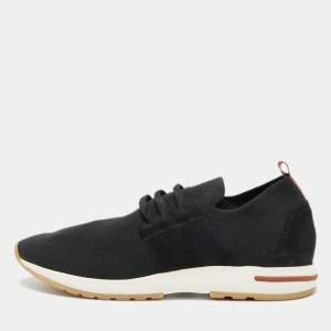 Loro Piana Black Knit Fabric and Suede 360 LP Flexy Walk Sneakers Size 44