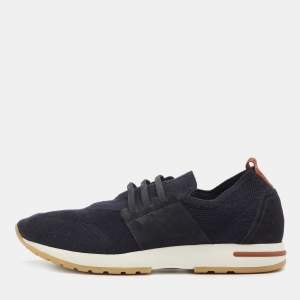 Loro Piana Black Knit Fabric and Suede 360 LP Flexy Walk Sneakers Size 44