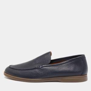 Loro Piana Navy Blue Leather Summer Walk Loafers Size 48